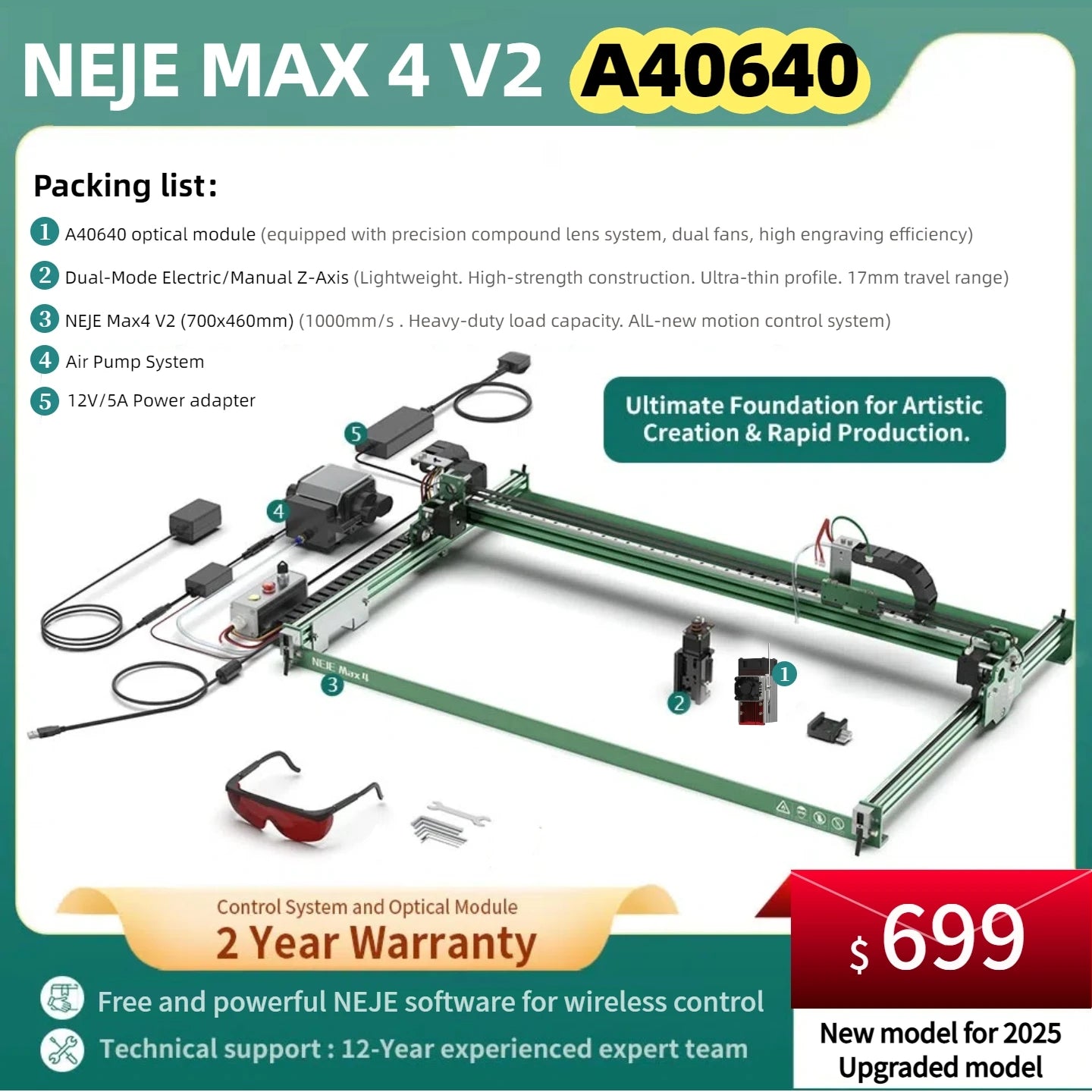 Lasergravur-Maschine 2025: NEJE Max 4 V2 Pro Laser Engraver 1000mm/s High Speed - 254DPI Precision Motorized Z-Axis Wood Acrylic Leather Collection