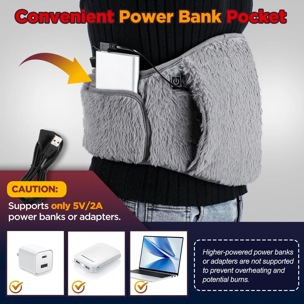 Electric Heating Belt Hand Warmer Winter Heater Waist Warmers Hot Compress Abdominal Lumbar Uterus Warming Pad USB Charging