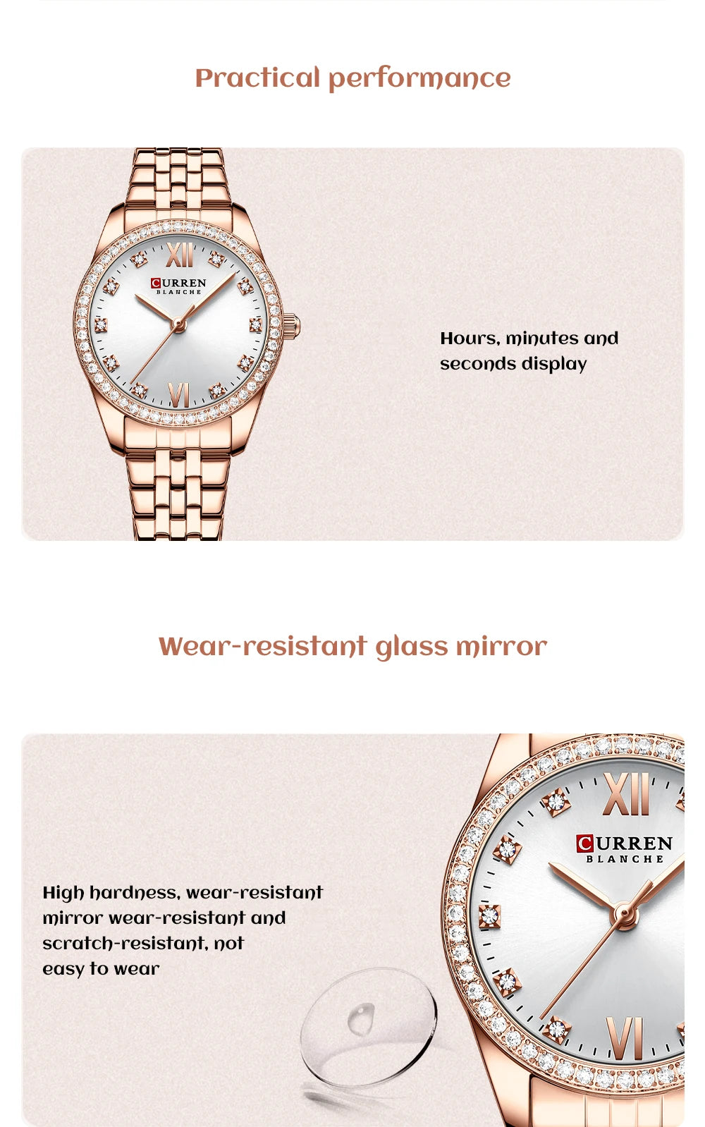 CURREN Luxus Uhr Damen Ring Halskette Ohrringe - Strass Mode Armbanduhr Weiblich Casual Damen Uhren Armband 5-teiliges Set