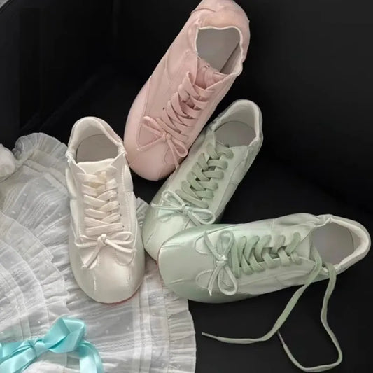 Ballett Tanz Schleife Ballett Flache Schuhe 2025 - Casual Schleifenknoten Flacher Boden Tanz Schuhe - Weiche Flats Kleine Weiße Schuhe Frauen Mädchen