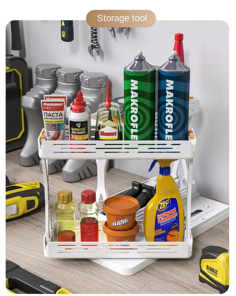 Kitchen Rotating Spice Rack 2 Tier Plastic Seasoning Spice Detachable Jar Storage Rack Pull Out Kitchen Cabinet Organiser