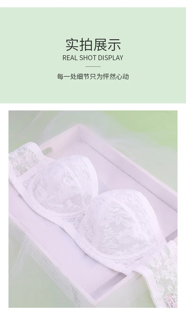 Women's Lingerie Strapless Ultra Thin Bra Transparent Embroidery Floral Brassiere Sexy Invisible Bralette Ladies Underwear
