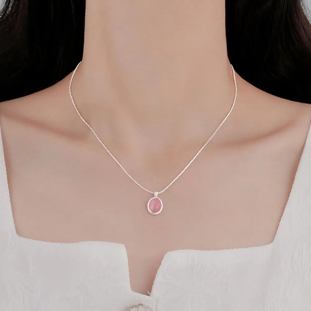 Silver Color Oval Aquamarine Pendant Necklace Ladies Girls Luxury Snake Chain Necklace Fashion Jewelry Gifts For Women New 2024
