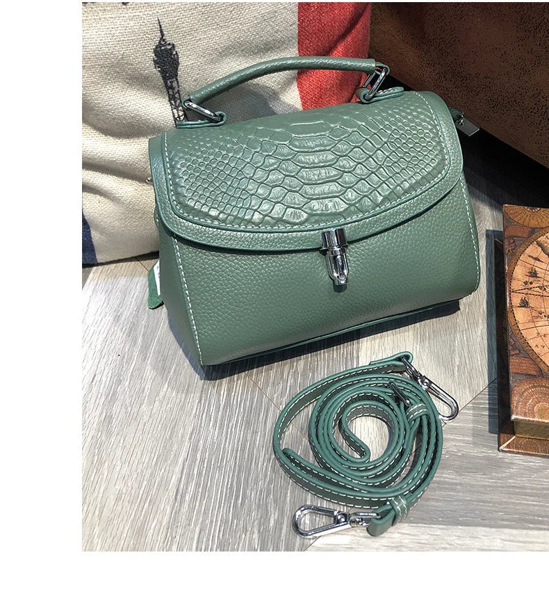 Genuine Leather Women Bag Fashionable Purse for Lady Temperament Crossbody Square Shoulder Bag Cow Leather Versatile Handbag