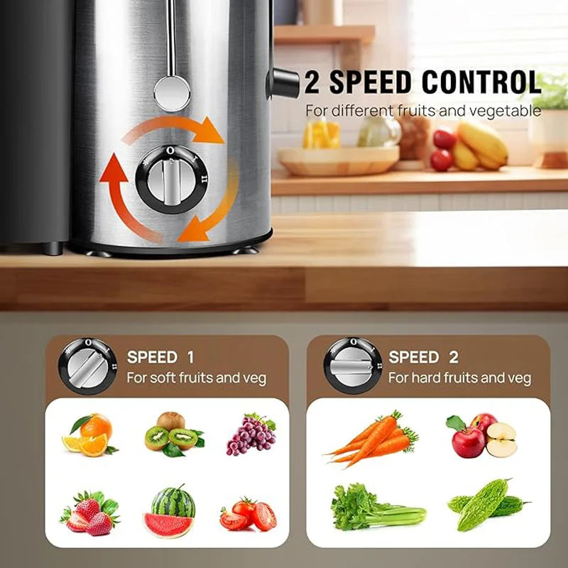 900W Zentrifugal-Saftor - Für ganze Früchte und Gemüse, 65mm breite Öffnung, 2 Geschwindigkeiten, 500ml Kapazität