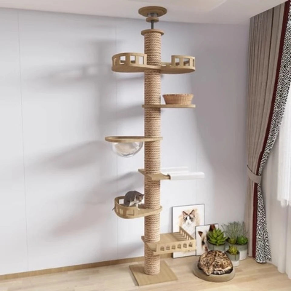 Katzen Zubehör Holz Katzen Baumhaus Katzen Spielzeug Kätzchen Klettern Kratzturm Multifunktion Haustier Möbel Katzen Klettergerüst
