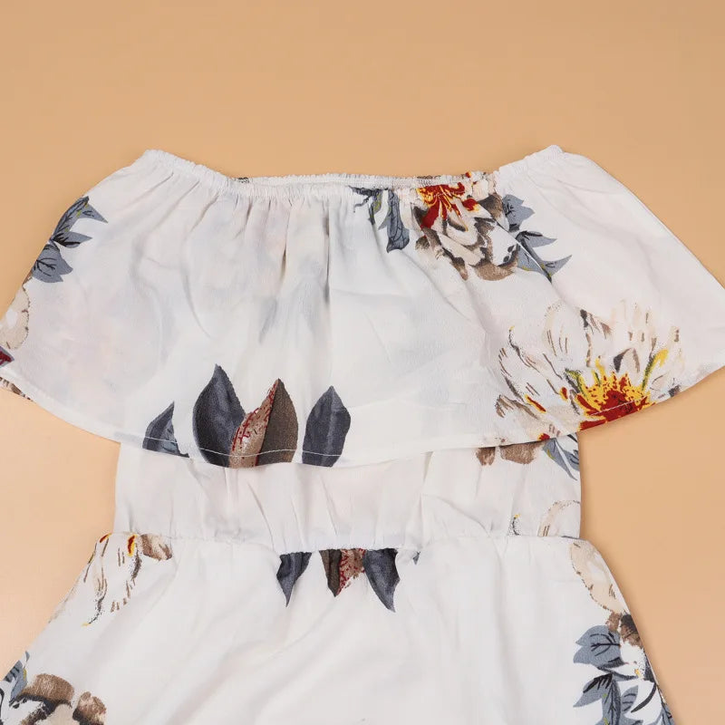 New Mother Daughter Summer Dresses Floral Slash Neck Beach Chiffon Dress Mom Mommy and Me Loose Dress Family Matching Outfits