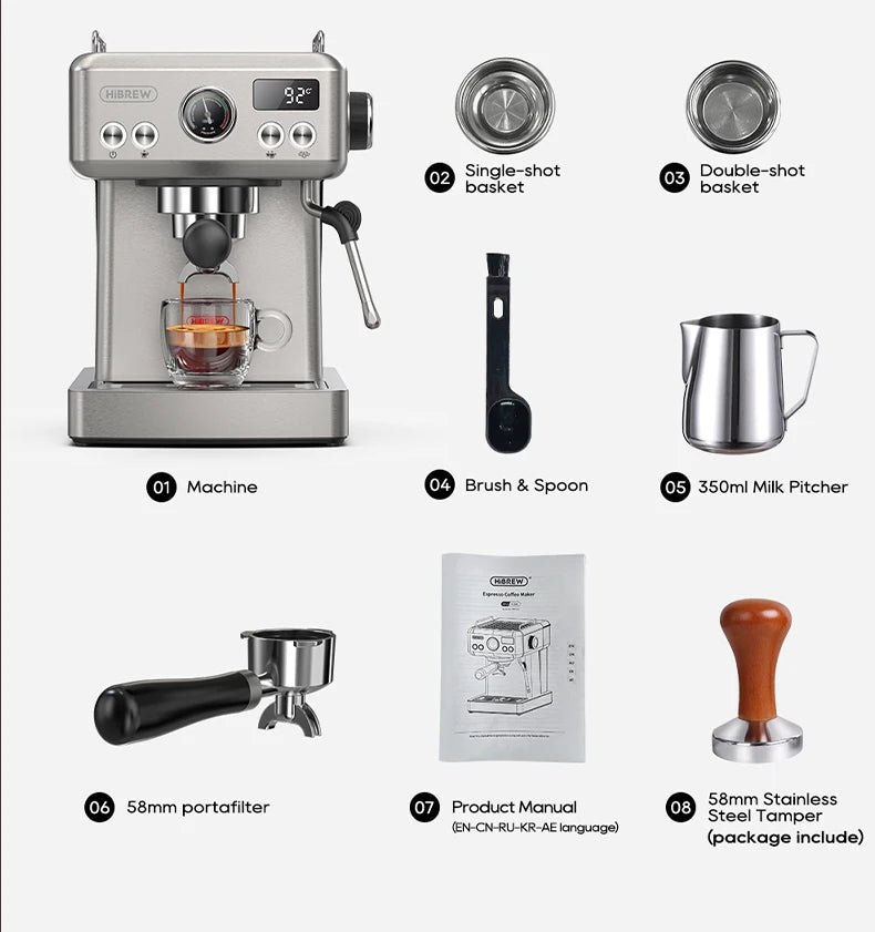 Espresso-Maschine 2025: HiBREW 20Bar Semi-Automatic H10A Temperatur-Einstellbar 58mm Portafilter Professional Barista Collection