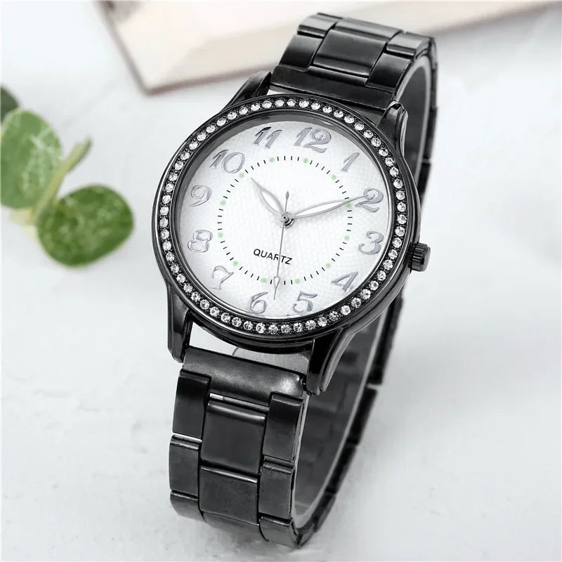 Luxury Brand Women Watch 2025 New Fashion Simple Rhinestone Steel Band Watch Ladies Big Dial Quartz Clock Bracelet Clock