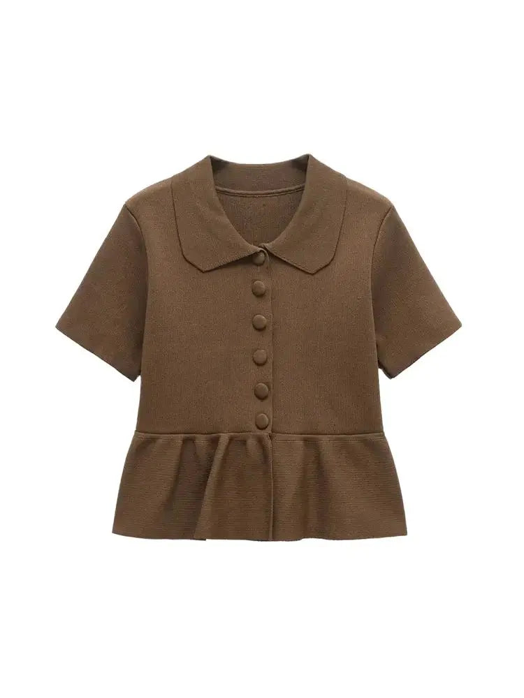 TRZA Cardigan Frontknopf Strick Peplum - Größe Kragen