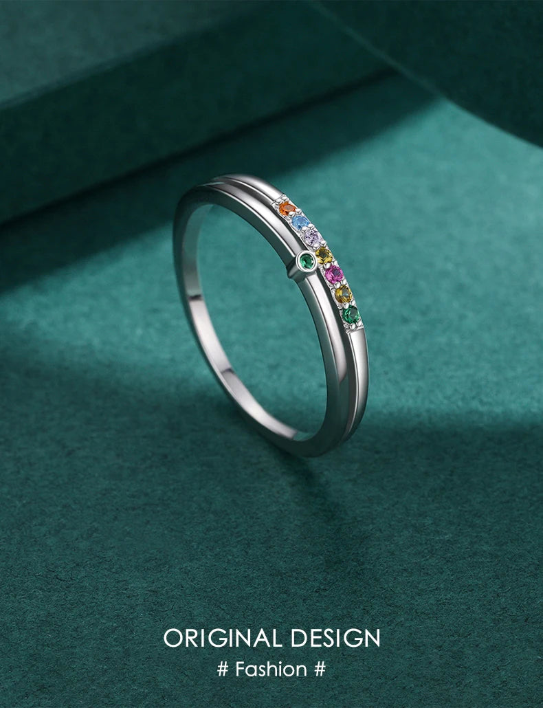 MODIAN 925 Sterling Silver Rainbow Cubic Zirconia Double Layer Ring For Women Geometric Design Ring Fashion Fine Jewelry Gifts