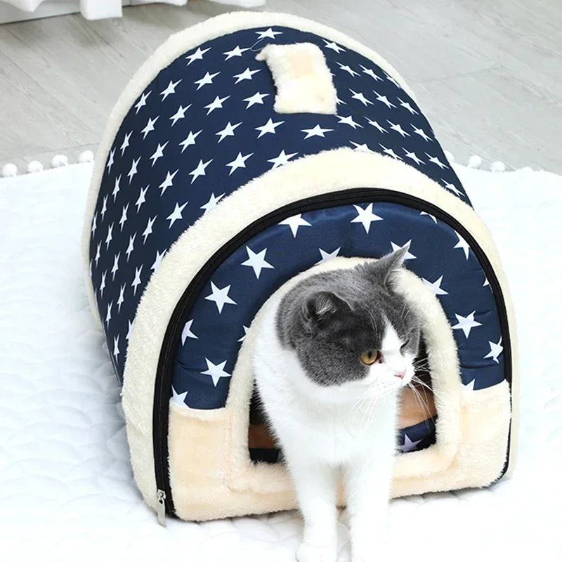 Winter Pet Cat Bed Foldable Dog House Dog Villa Sleep Kennel Removable Nest Warm Enclosed Cave Sofa Big Dog Kennel Pet Supplies