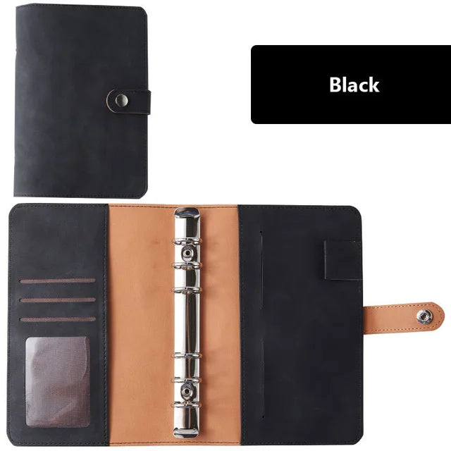 PU Leder Notizbuch A6 2025 - DIY Planner Organizer 8 Taschen Budget Sheets Schule