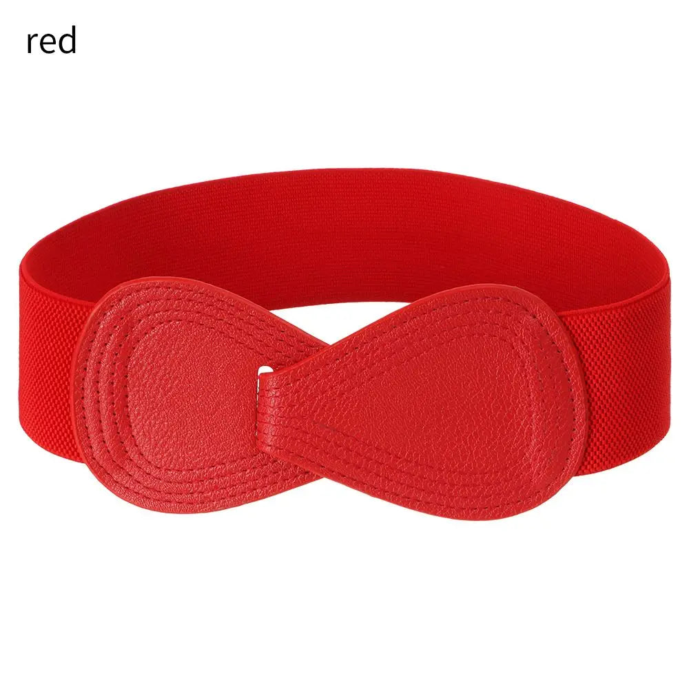 Women Fashion Wide Elastic Belt Metal Buckle Cinch Waistband Ladies Dress Waist Band Fashion Accessory