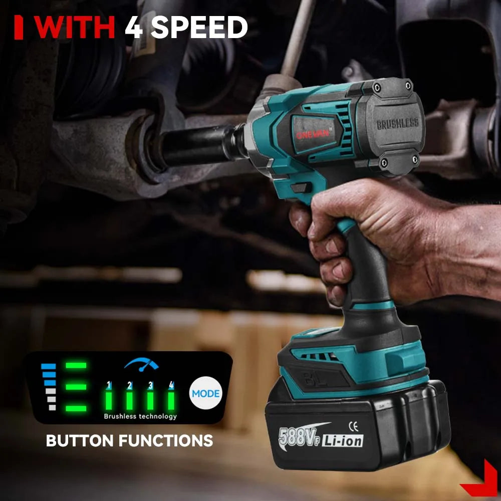 ONEVAN 1200N.M Brushless Electric Impact Wrench 3 Funtion 1/2" Cordless Screwdriver Electric Drill for BL1840B BL1850 18V Batter