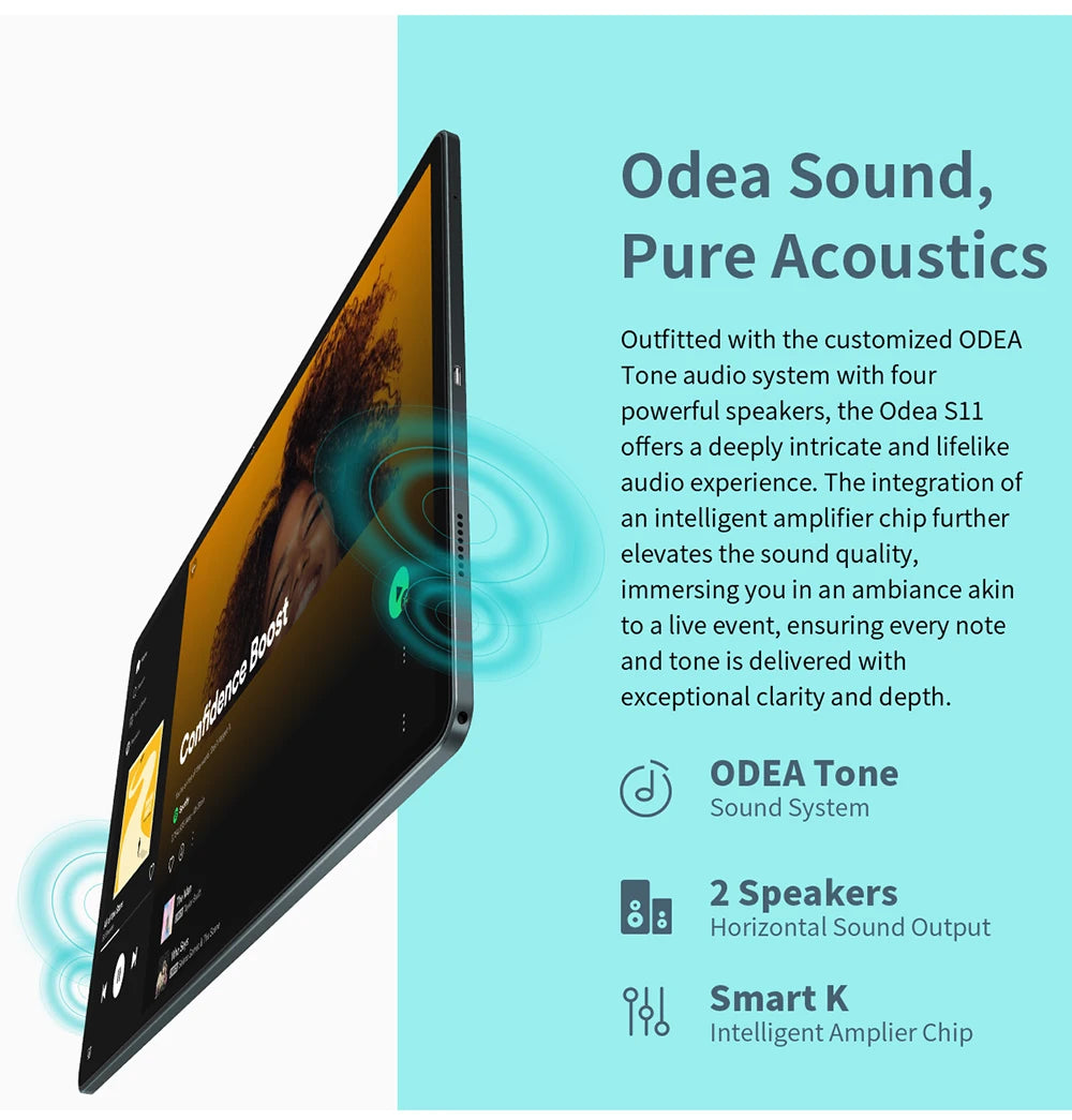 Odea S11, 11 inch TDD, 8000Mah, tabletă Android 14 (expansiune 6Gb+10Gb), 16Gb RAM, 256Gb ROM, rezoluție 1920X1200 IPS, Unisoc T606, 8 nuclee, Mali-G57, 4G LTE, Wifi, GPS, 2 sloturi SIM + 1 slot pentru telefon, Widevine L1 pentru Netflix.
