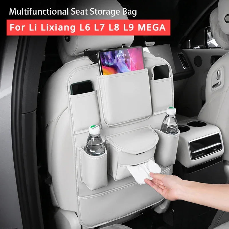 Car Seat Back Storage Bag Large Capacity PU Leather Car Backseat Organizer Storage Bag for Li Lixiang L6 L7 L8 L9 2022 2023 2024