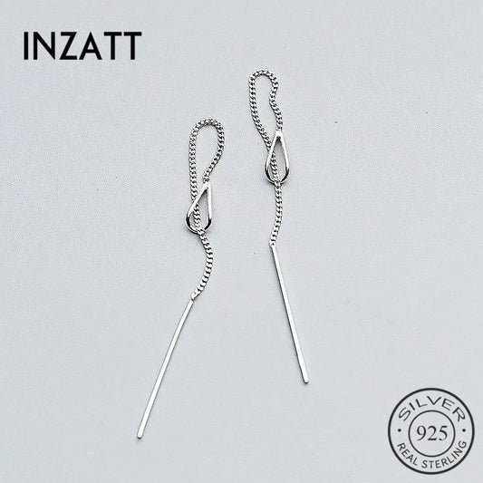 INZATT 925 Sterling Silber 6,3cm Lange Quasten-Ketten Bar Hängende Tropfen Ohrringe für Frauen Mode Schmuck Hochzeitsgeschenk