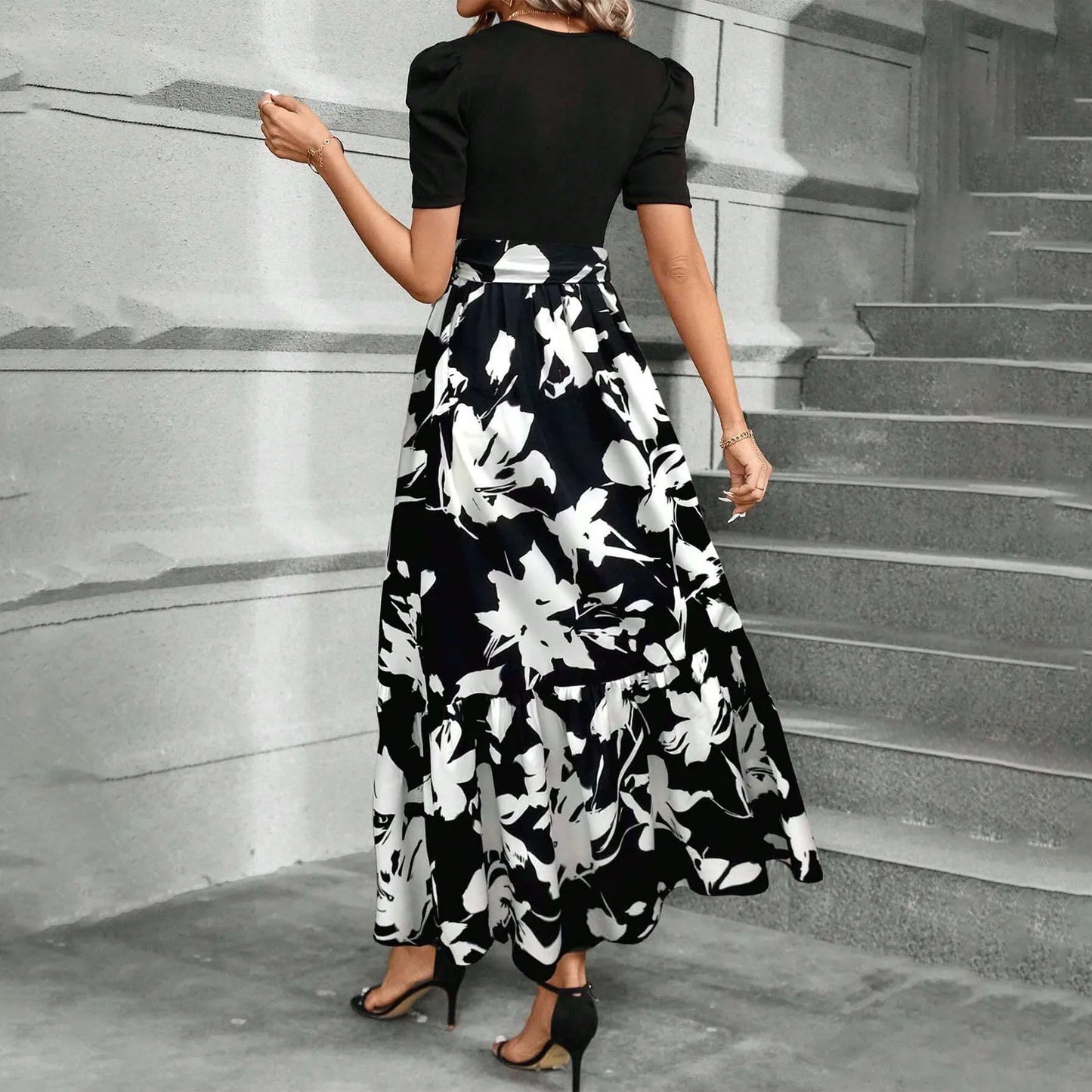 Spring Elegant Dress For Women Bow Tie Waist Cinched Dress A-Lin Flowing Skirt Office Women'S Clothing High Waisted Fashion Dres