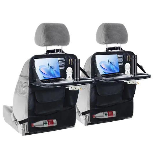 Car Seat Back Storage Bag Large Capacity Multi-Pocket Backseat Organizer Foldable Dining Table Tablet Tray Hanging Bag