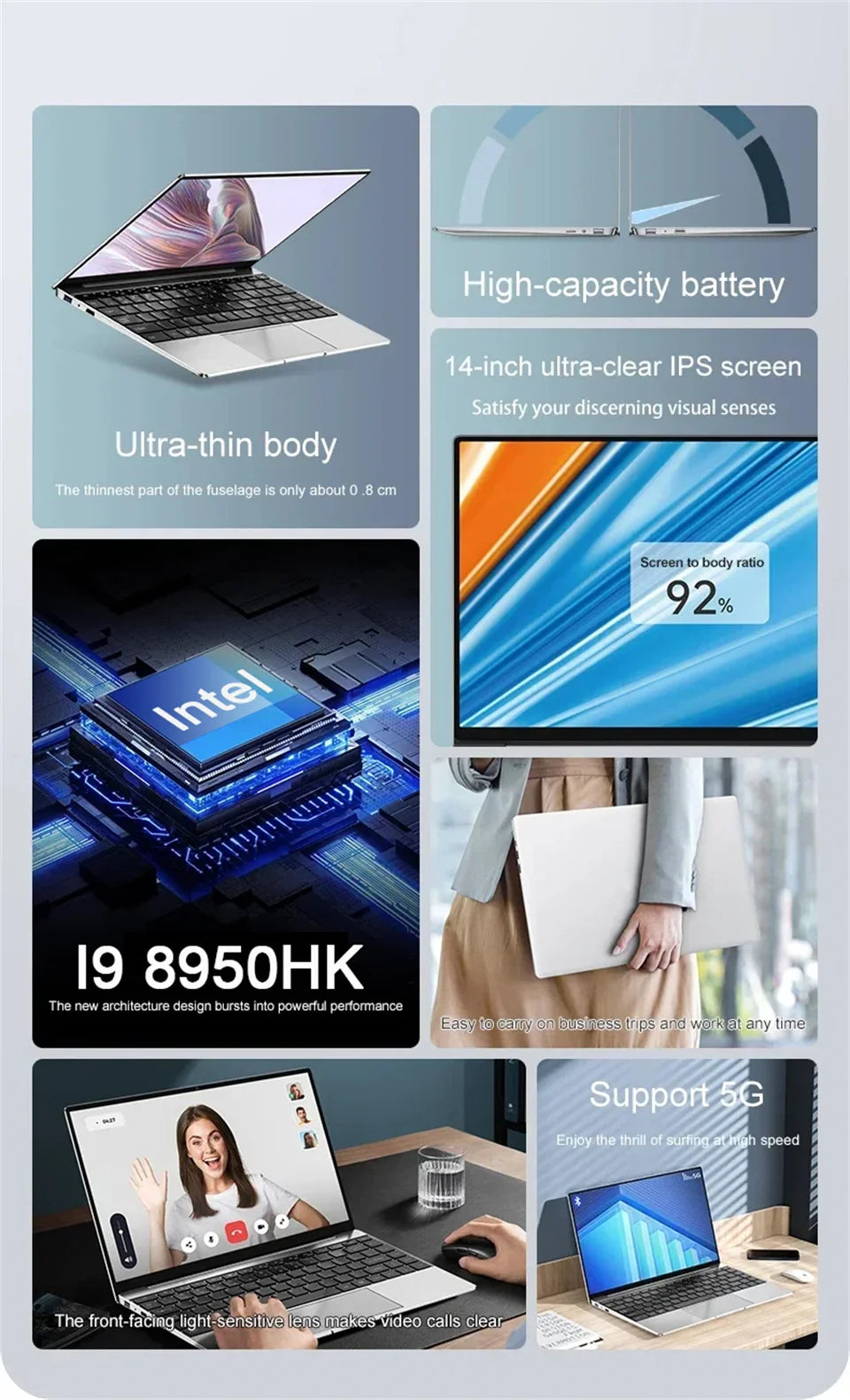 Laptop portabil NovaBook I9 de 14,1 inci - SSD de 16 GB și 1 TB