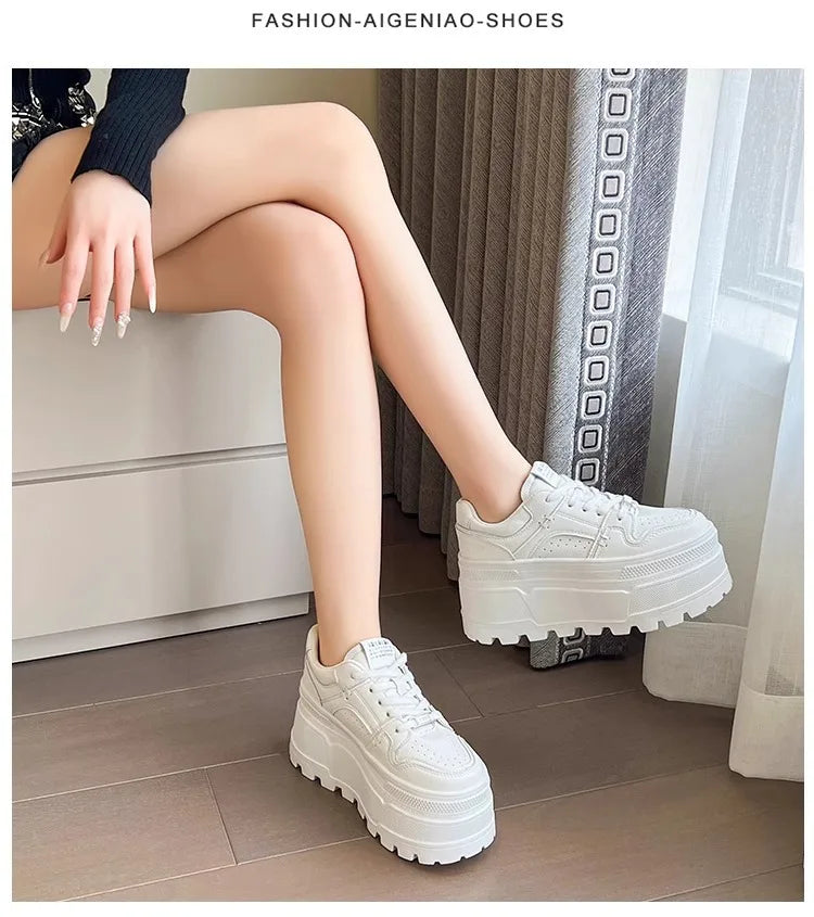 Women9 CM Platform Sneakers Casual Outdoor Simple Design Skateboard Comfortable Lace Up Sneakers Running Sports Shoes Female 40