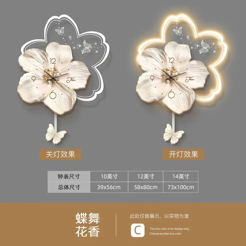 Cream Style Living Room Decoration with LED Light Wall Clock New Home Decor Creative Swinging Clock