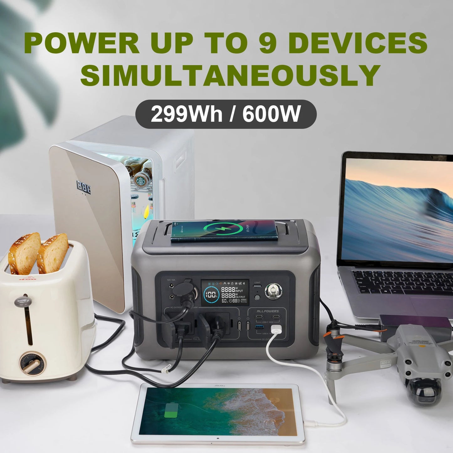 ALLPOWERS R600 Portable Powerstation with Solarpanel (Optional),299Wh 600W LiFePO4 Battery for Home Backup Outdoors Camping RV