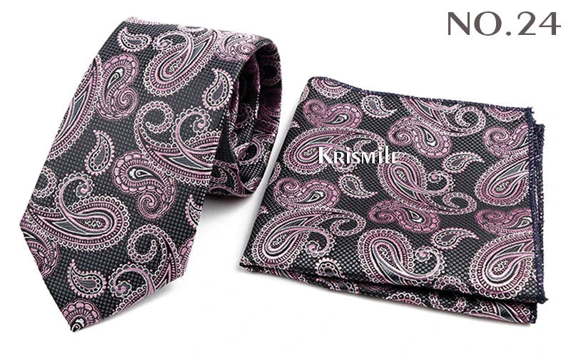 Novelty Paisley Tie Pocket Square Set For Men Skinny Slim 6cm Necktie Fit Business Wedding Party Stage Host Daily Wear Accessory