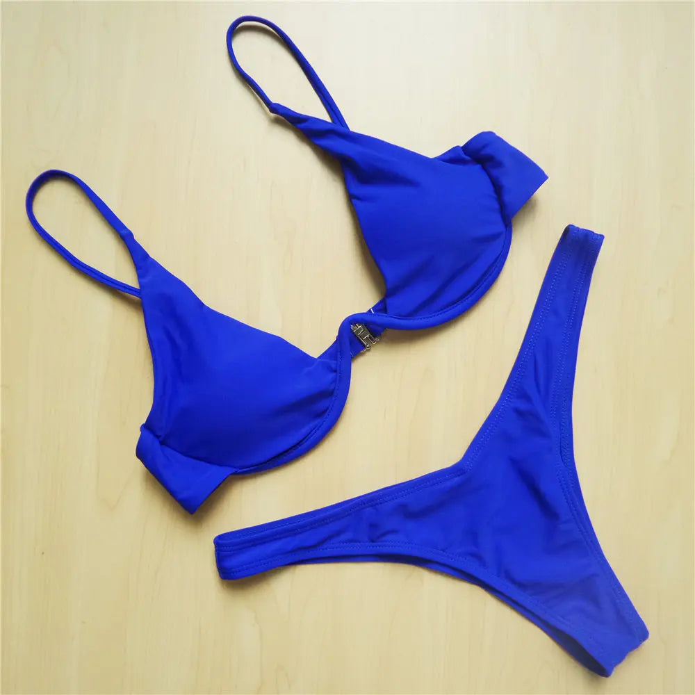 V-bar Bügel Bikini S-XL Damen Schwimmanzug Underwire-Technologie Low Waist Zweiteilig V-Form Bügel Polyester Spandex
