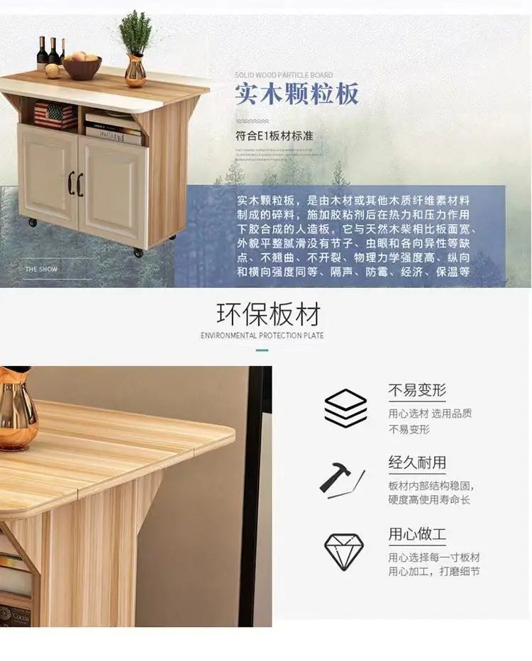Modern Klappbar Esstisch Mit Aufbewahrung Regale Beweglich Küche Insel Schrank Massivholz Spanplatte Für Kleine Räume