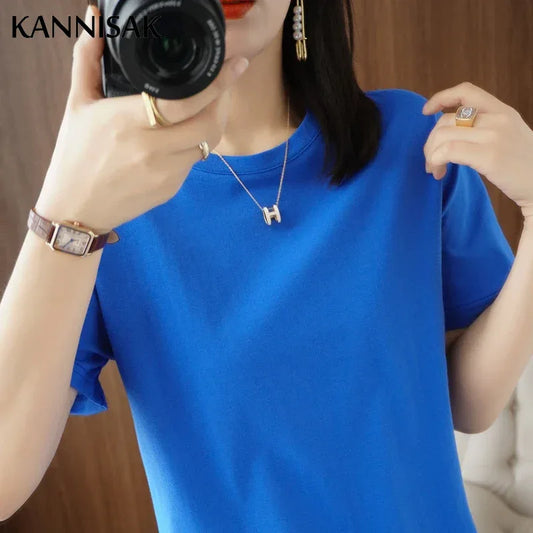 KANNISAK TShirt O Neck Baumwolle - Kurzarm Gr L Weit - Golden Bridge Store