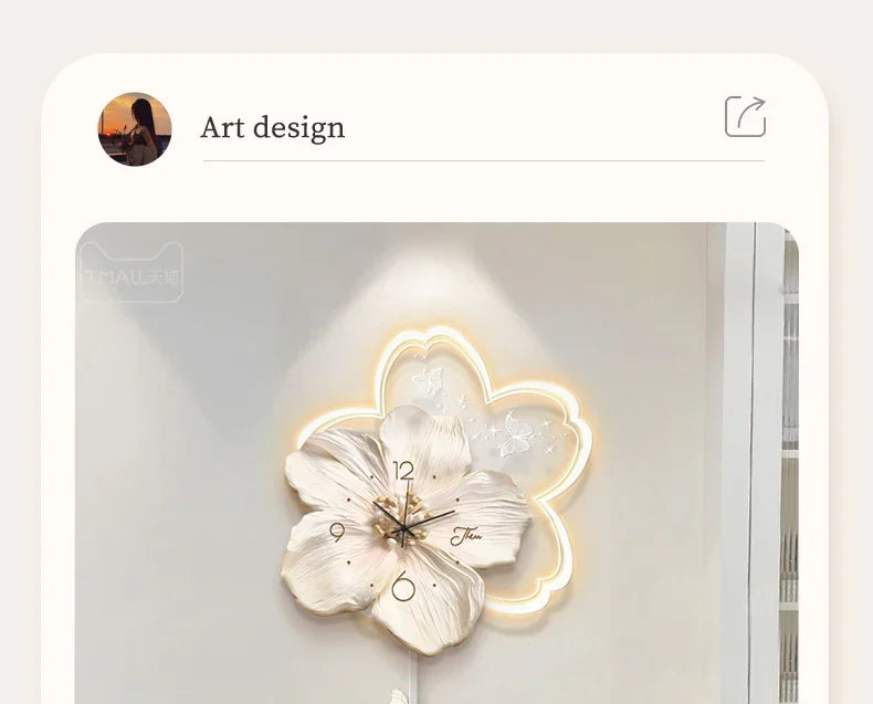 Cream Style Living Room Decoration with LED Light Wall Clock New Home Decor Creative Swinging Clock