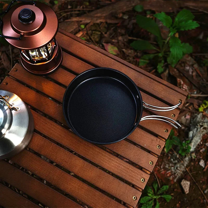 New Set 4pcsOutdoor Stainless Steel Pot Set Camping Family Pot Set 1L Portable Picnic Soup Pot Frying Steaming Household Camping