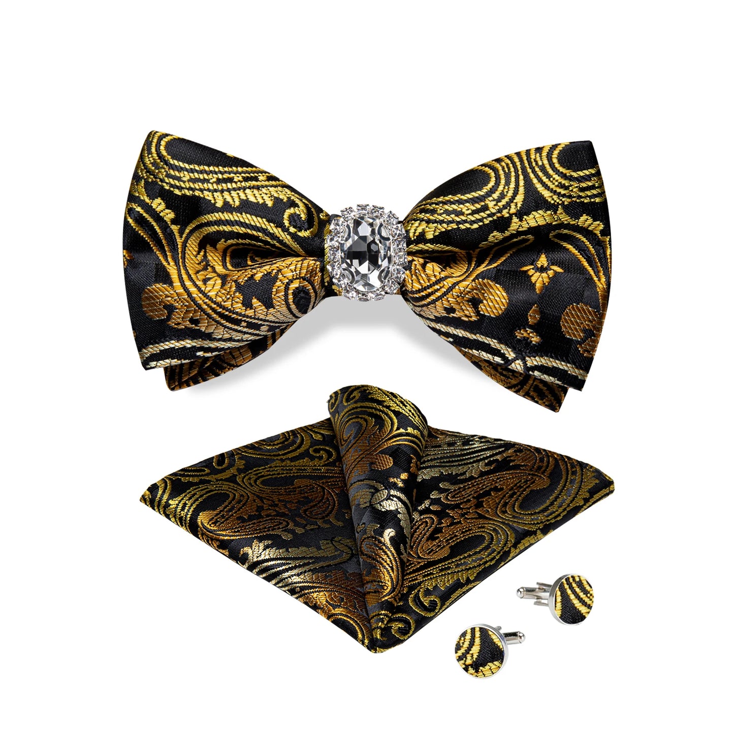 Designer Men's Silk Bowties Pocket Square Cufflink Set for Man Wedding Pre-tied Bow Ties Fashion Butterfly Knot Business Bowties