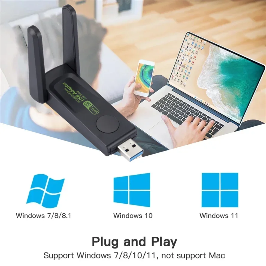 GRWIBEOU 1300Mbps USB WiFi Adapter Dualband - 2.4/5GHz USB