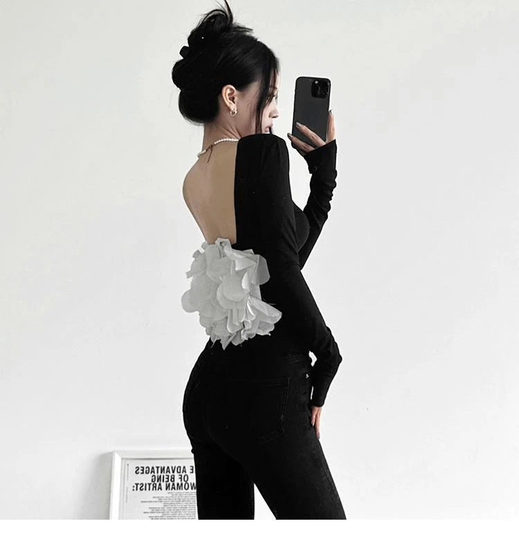 New elegant Tshirts for Women 2025 Ropa Mujer Patchwork Tops Tunic Long Sleeve Tees Backless Crop  Fashion Casual Y2k T-shirt