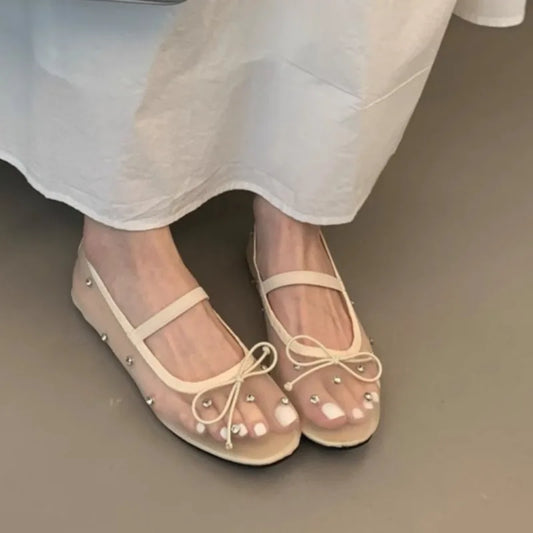 Frühling Flache Schuhe 2025 - Mädchen Fashion Runder Kopf Schmetterling Knoten - Mesh Atmungsaktiv Weiche Sohle Rutschfest