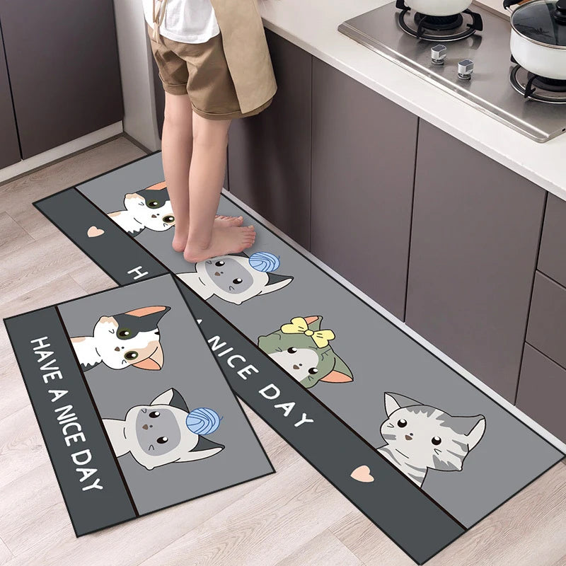 Kitchen Mat Cartoon Animals Long Strip Non-Slip Entrance Doormat Fashion Simple Bedroom Home Floor Absorbent Bath Carpet Rug