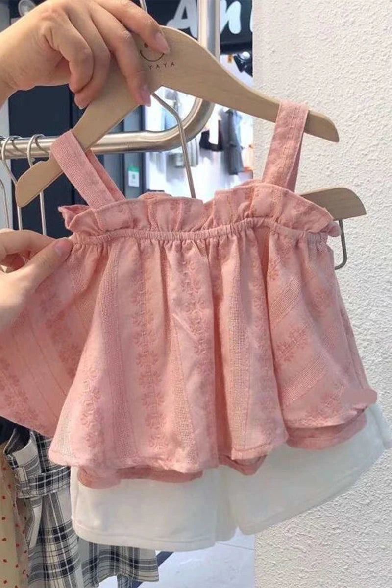 Fete ținută set 2022 seturi de haine de vară din dantelă cu gol costum pentru bebeluși tricou fără mâneci casual + pantaloni scurți copii haine seturi haine pentru bebeluși