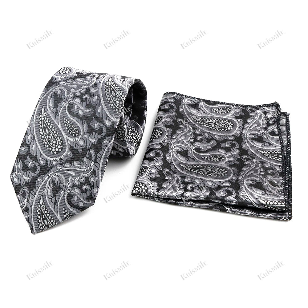 Novelty Paisley Tie Pocket Square Set For Men Skinny Slim 6cm Necktie Fit Business Wedding Party Stage Host Daily Wear Accessory