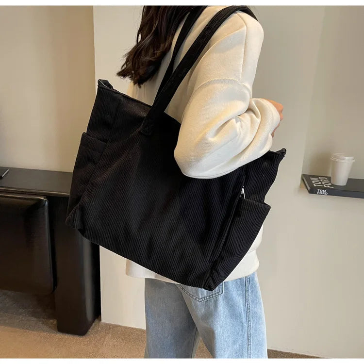 Fashion Versatile Shoulder Bag College Wind Commuting Corduroy Square BagUnisex Large Capacity Leisure Portable Crossbody Bag