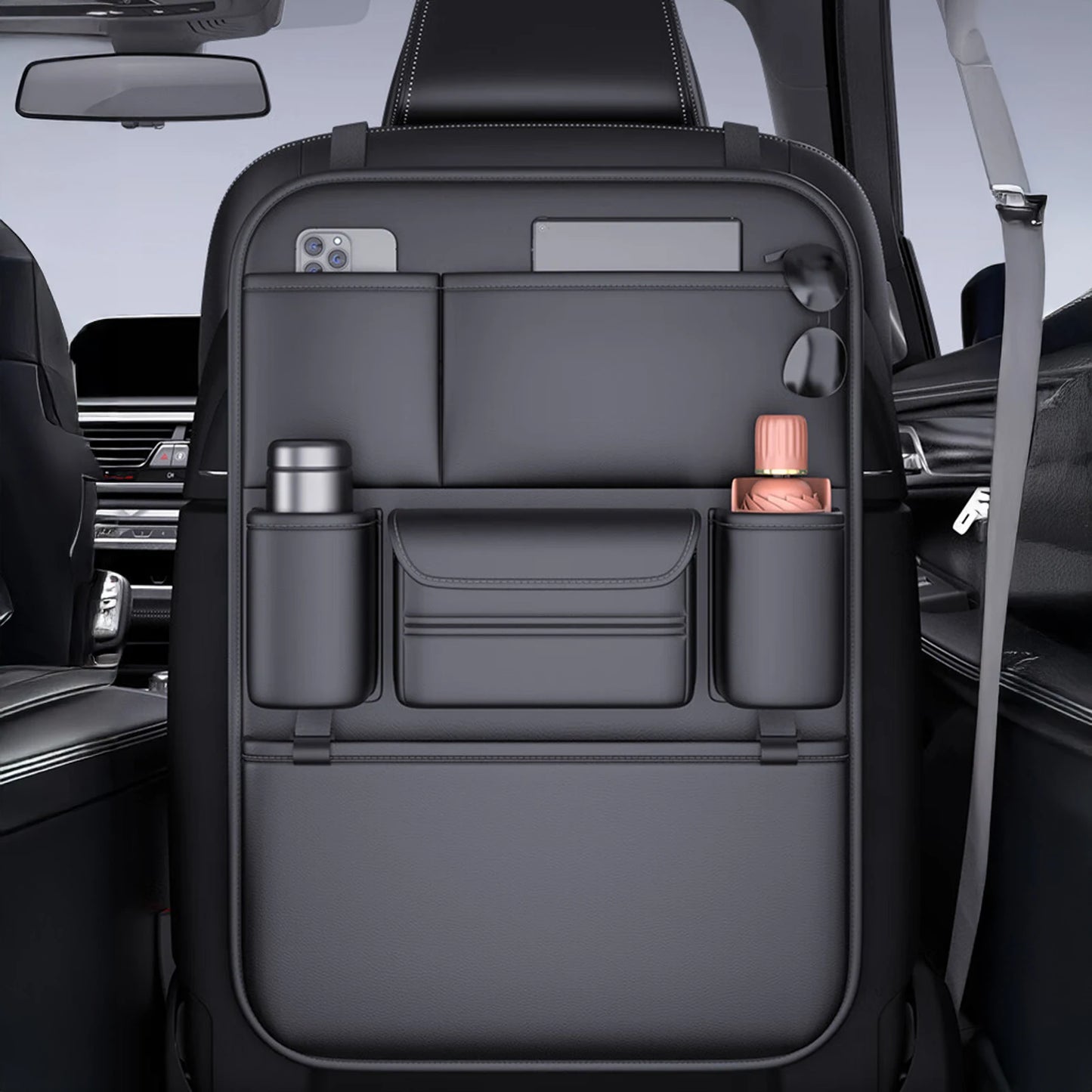 PU Car Backseat Organizer Storage Bag Multi-function Large Capacity Seat Back Storage Organizer Hanging Bag Protector Pad