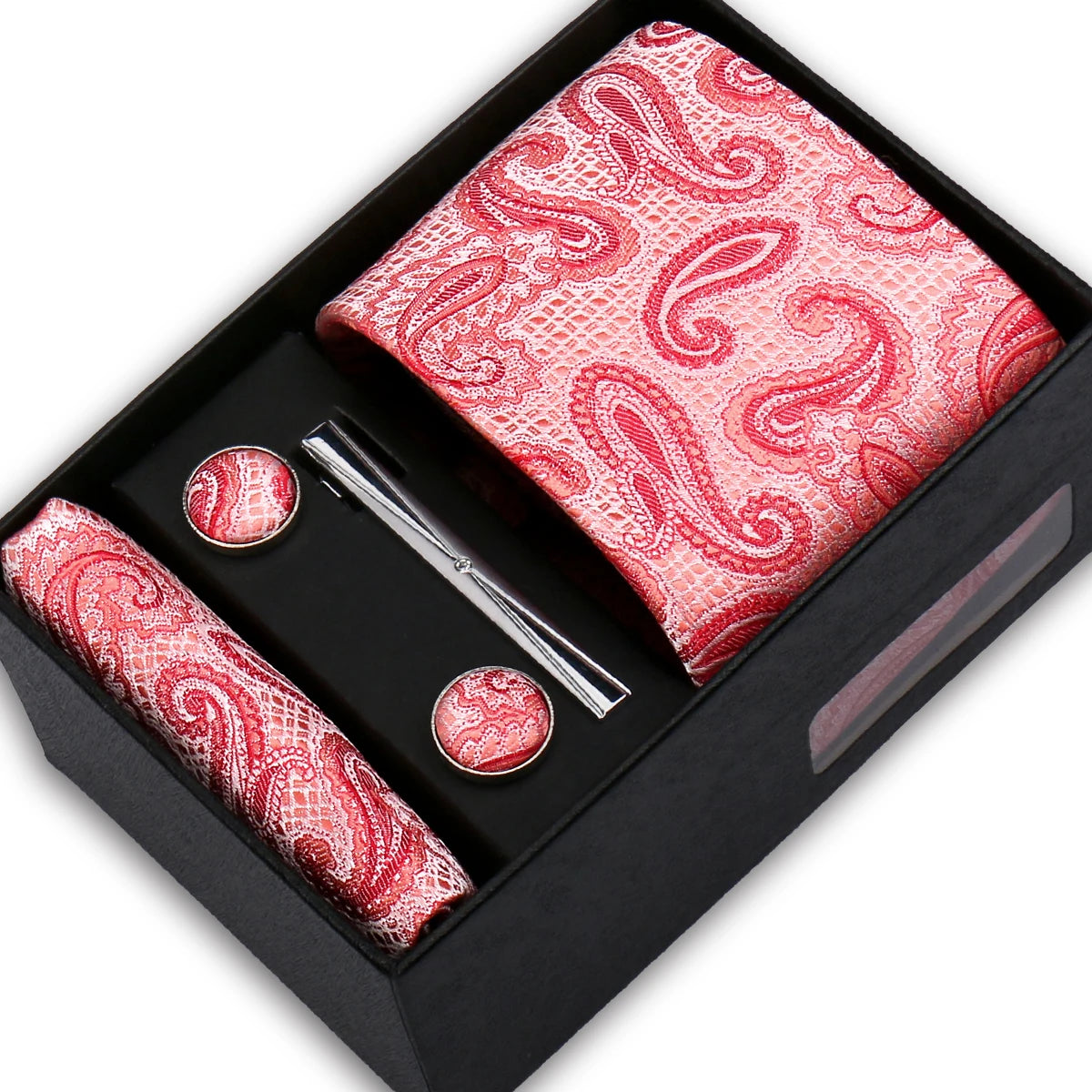 Elegant Men's Suit Necktie Gift Box Set Floral Tie Handchief Cufflinks Tie Clip 4-Piece Business Wedding Party Suit Accessories