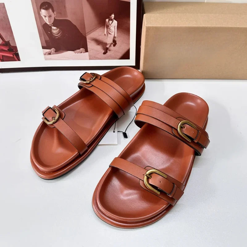 BUVAZIK Modell Buckle Sandale - PU Leder Flach 1cm Damen