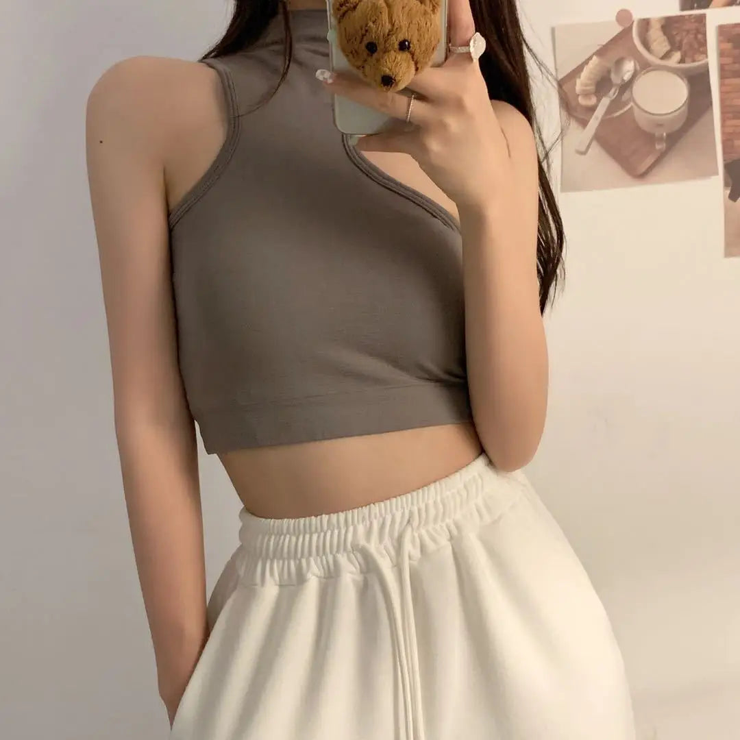 Tops for Woman Knitted Sexy Crop Tops Off Shoulder Halter Tanke Top Women Built In Bra Camis for Womens Sleeveless Hot Sale