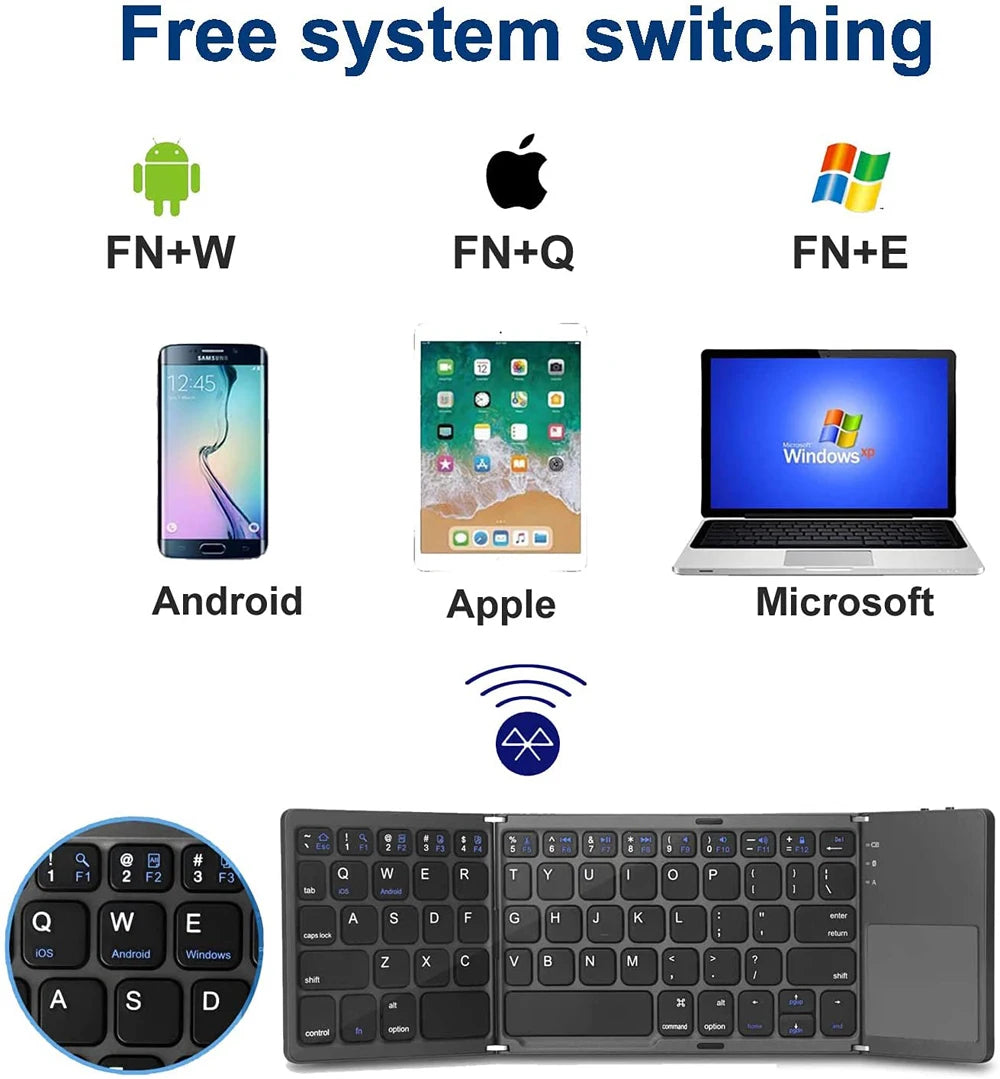 Bluetooth-Tastatur 2025: Portable Mini Three Folding Wireless Foldable Touchpad iOS Android Collection