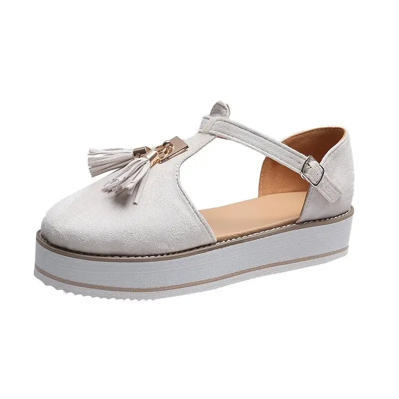 Women's Sandals Summer 2025 Casual Flat Platform Heel Tassel Buckle Strap Female Sandals Platform Vulcanized Shoes for Women New