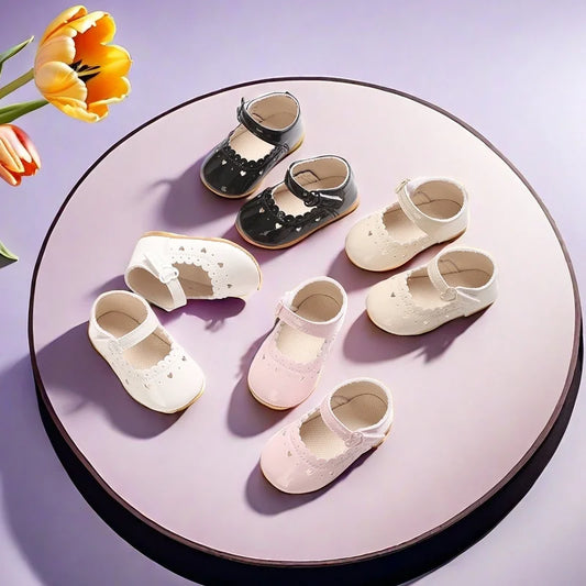 Einfarbige Baby Mädchen Mary Jane Schuhe 2025 - Weiche Gummisohle Anti-Rutsch - Frühling Herbst Prinzessin Schuhe 0-18M