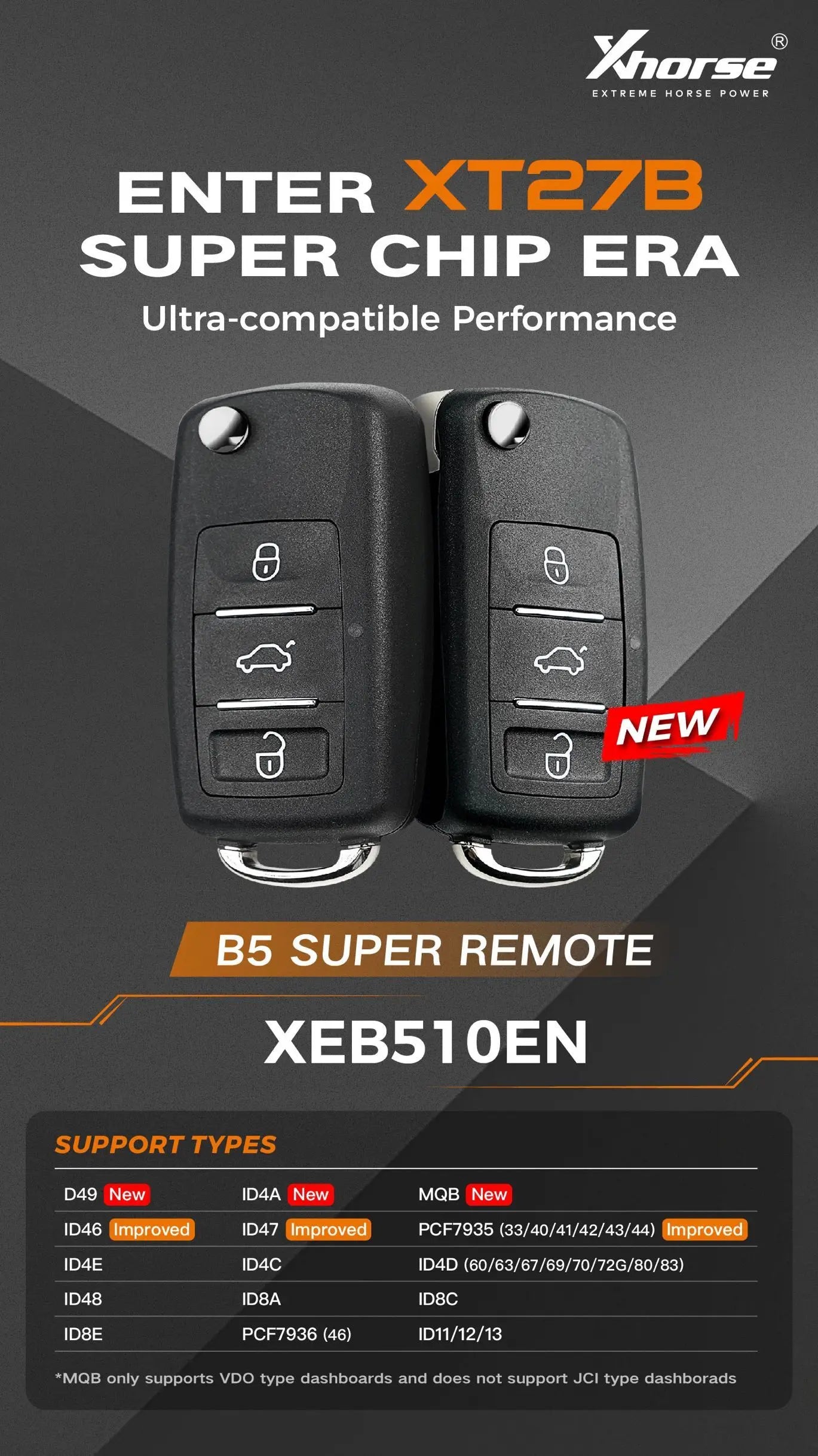 Xhorse XEB510EN For Volkswagen B5 Type Super Remote with XT27B Super Chip 5pcs/lot